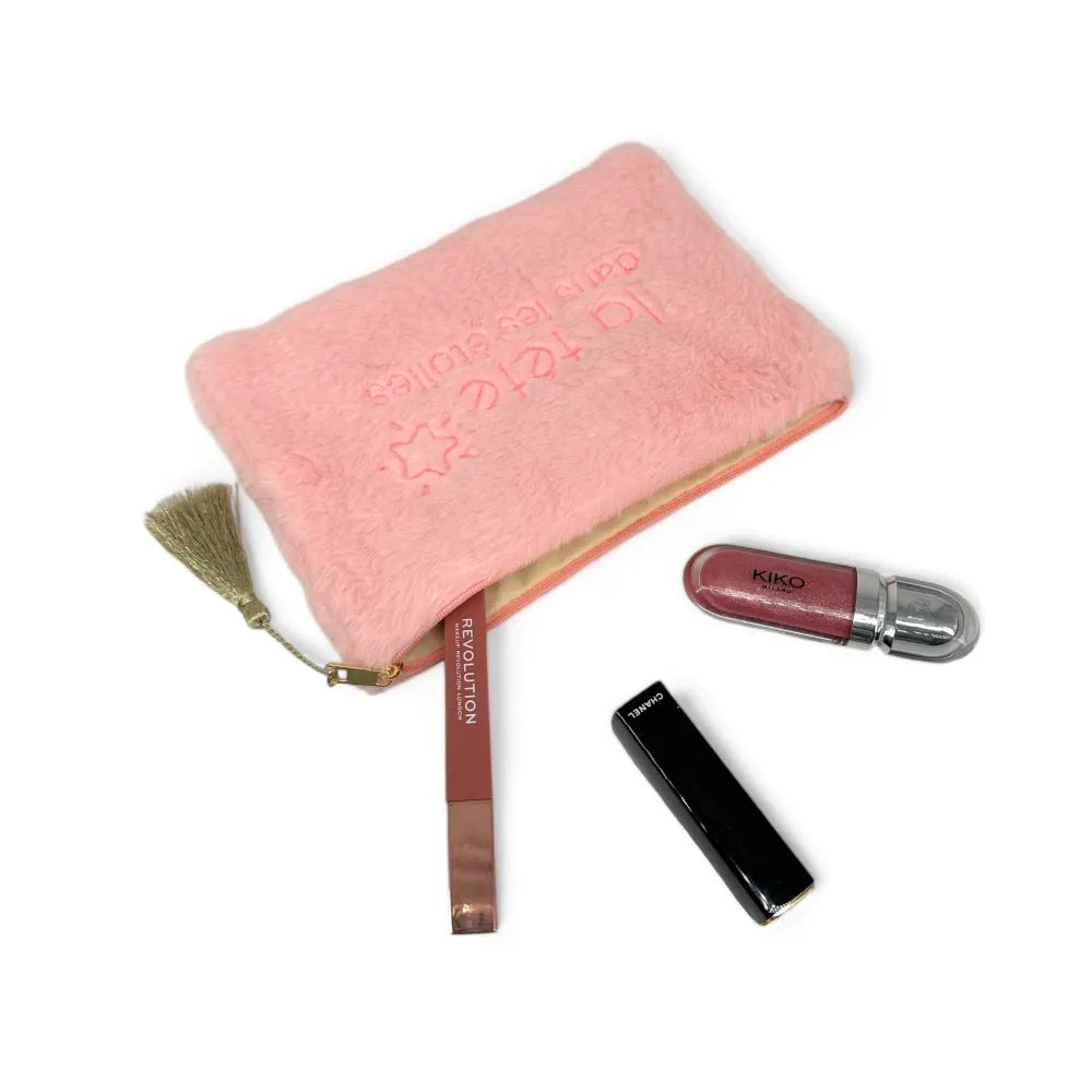 Trousse pochette en fausse fourrure FLUFFY STAR Rose pâle