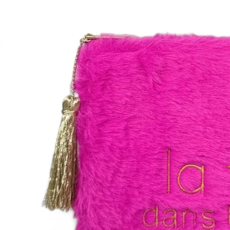 Trousse pochette en fausse fourrure FLUFFY STAR Rose fuchsia
