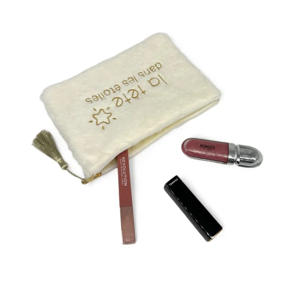 Trousse pochette en fausse fourrure FLUFFY STAR Blanc