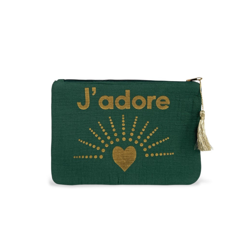 Trousse pochette en gaze de coton COCOON KDO Vert forêt