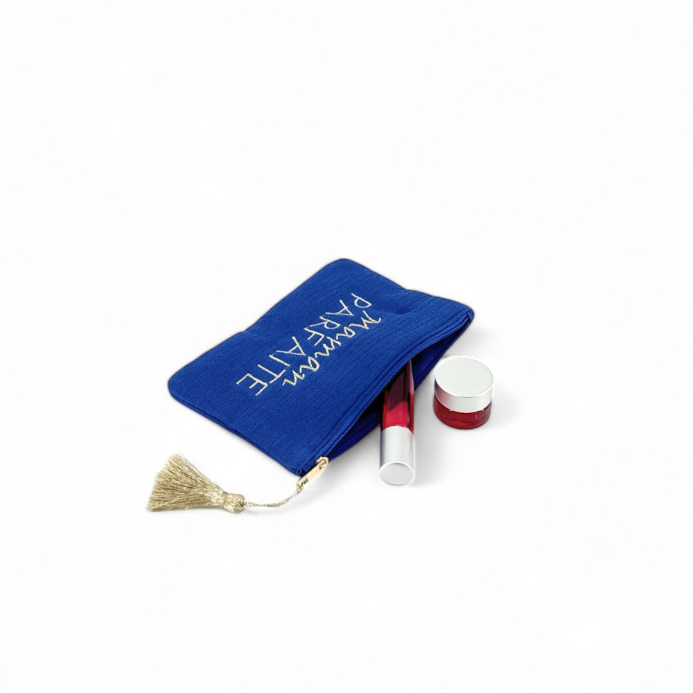 Trousse pochette en gaze de coton COCOON Maman Parfaite Bleu