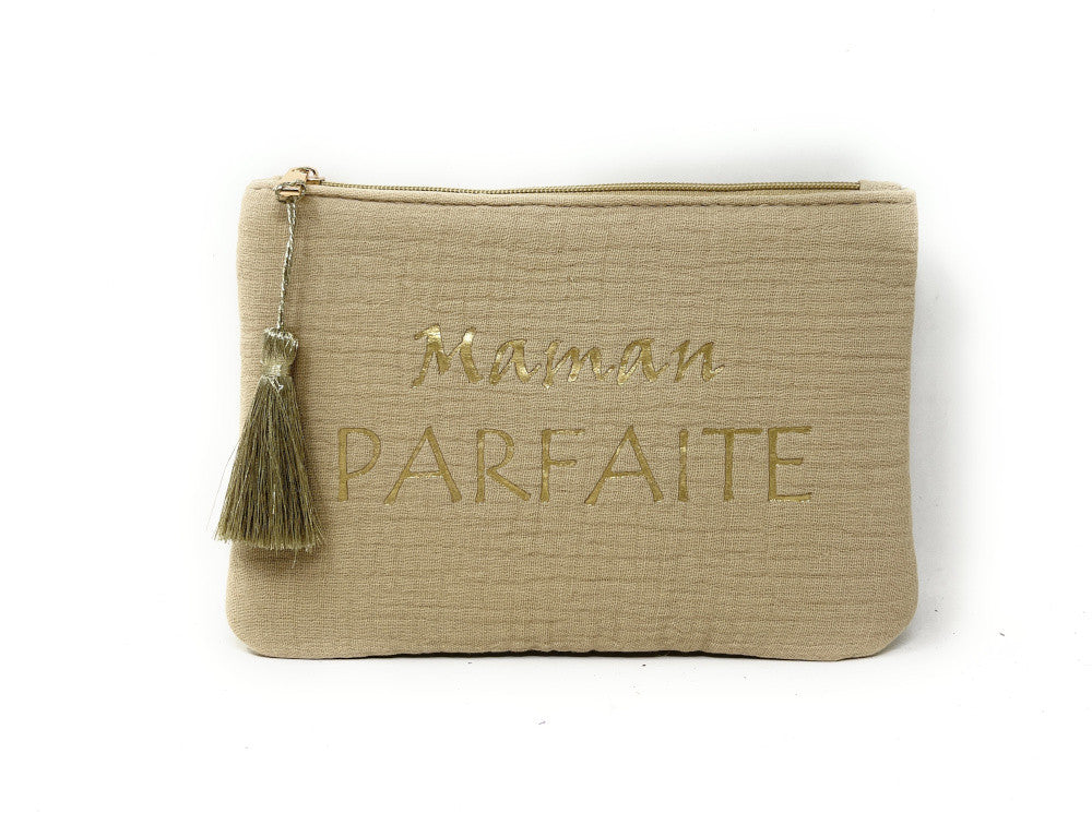 Trousse pochette en gaze de coton COCOON Maman Parfaite Beige crème