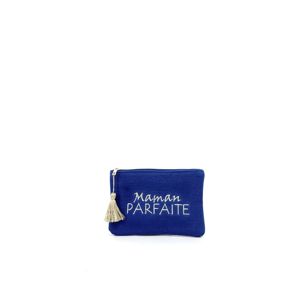 Trousse pochette en gaze de coton COCOON Maman Parfaite Bleu