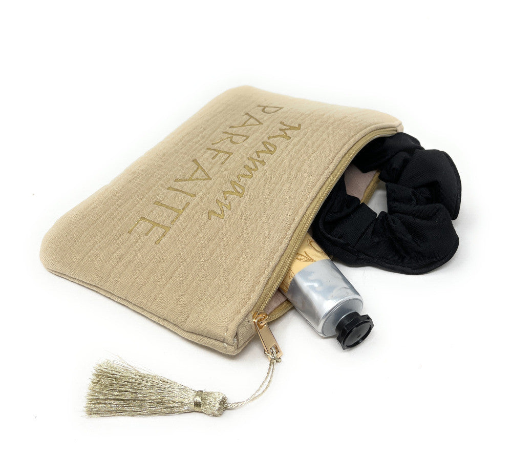 Trousse pochette en gaze de coton COCOON Maman Parfaite Beige crème