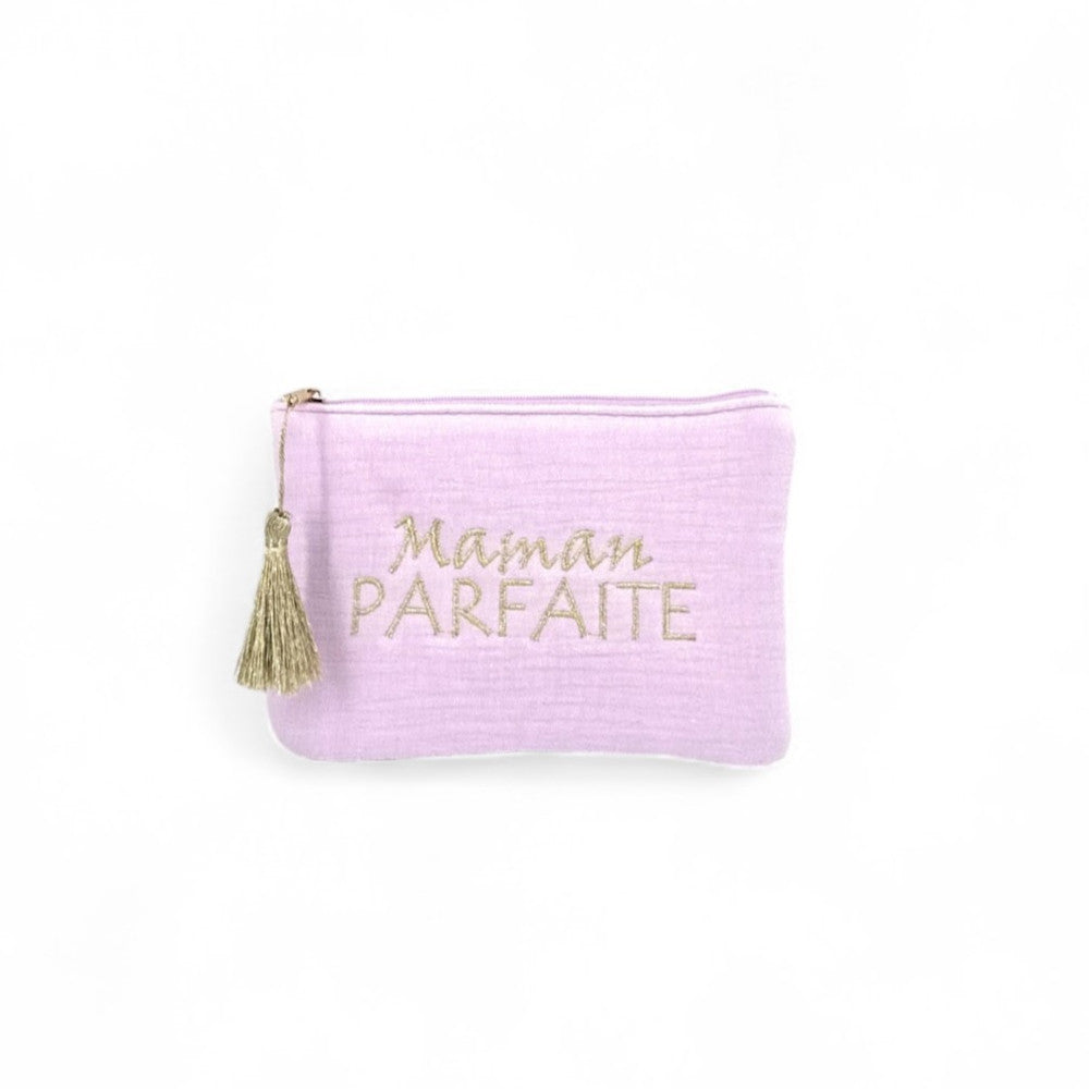 Trousse pochette en gaze de coton COCOON Maman Parfaite Mauve