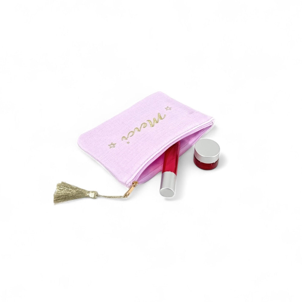 Trousse pochette en gaze de coton COCOON Merci Mauve