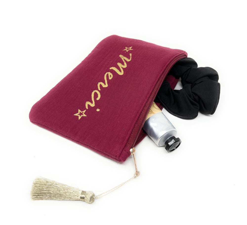 Trousse pochette en gaze de coton COCOON Merci Rouge garance