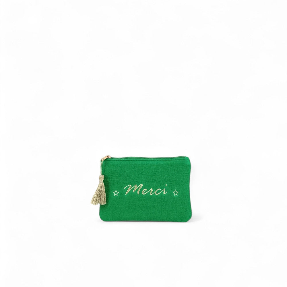 Trousse pochette en gaze de coton COCOON Merci Vert anglais