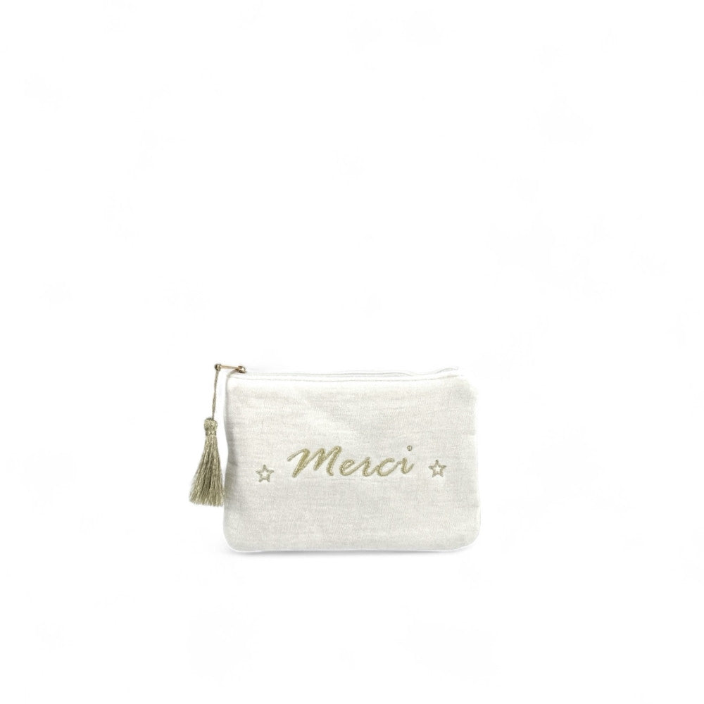 Trousse pochette en gaze de coton COCOON Merci Blanc