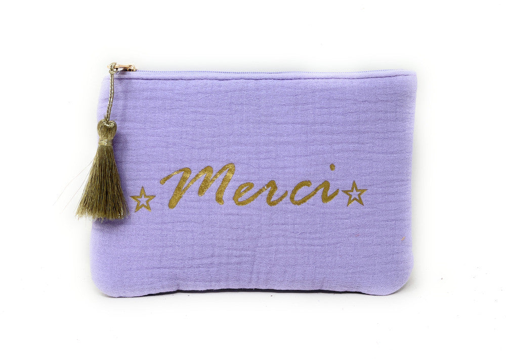 Trousse pochette en gaze de coton COCOON Merci Lilas