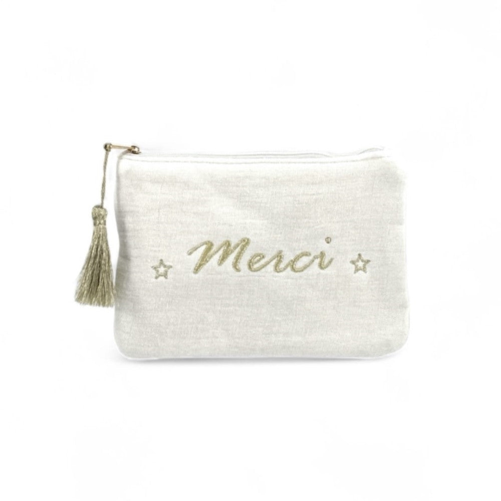 Trousse pochette en gaze de coton COCOON Merci Blanc