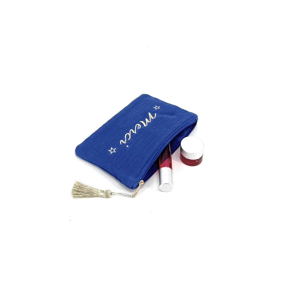 Trousse pochette en gaze de coton COCOON Merci Bleu