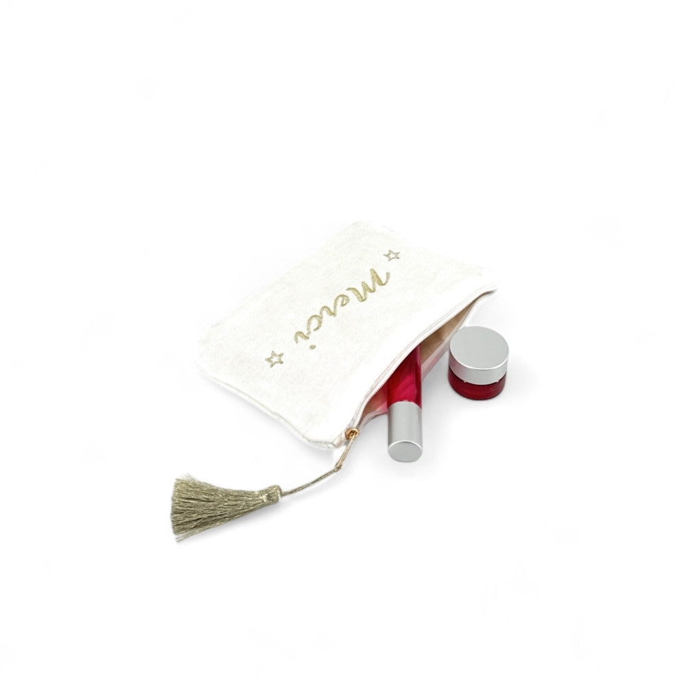 Trousse pochette en gaze de coton COCOON Merci Blanc