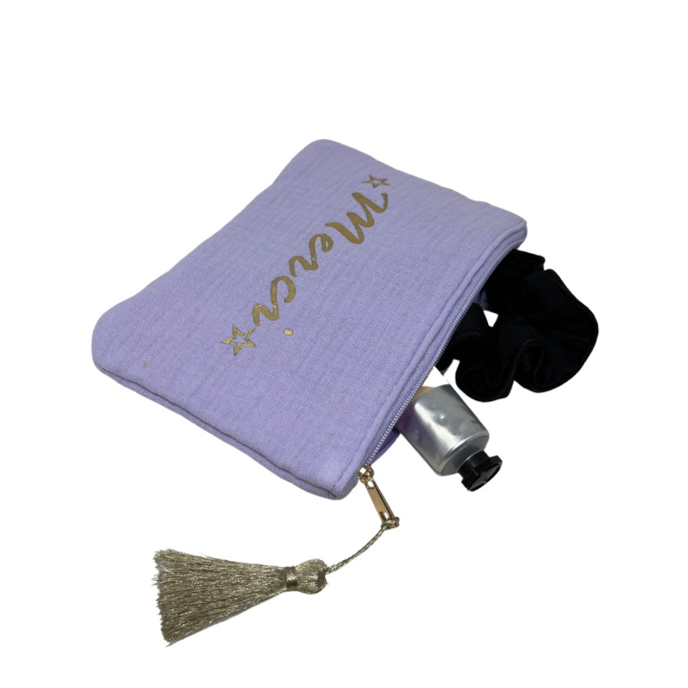 Trousse pochette en gaze de coton COCOON Merci Lilas