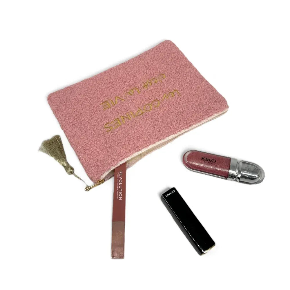 Trousse pochette en peluche PILOU COP'S Rose pâle