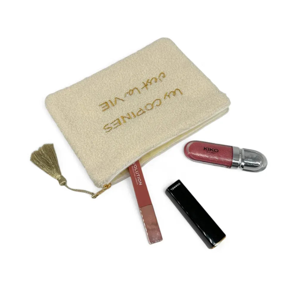 Trousse pochette en peluche PILOU COP'S Beige crème