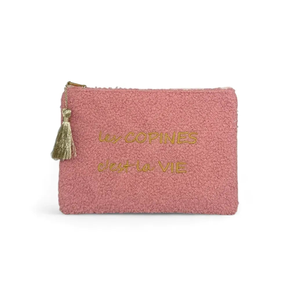 Trousse pochette en peluche PILOU COP'S Rose pâle