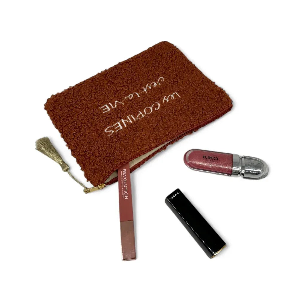 Trousse pochette en peluche PILOU COP'S Châtaigne