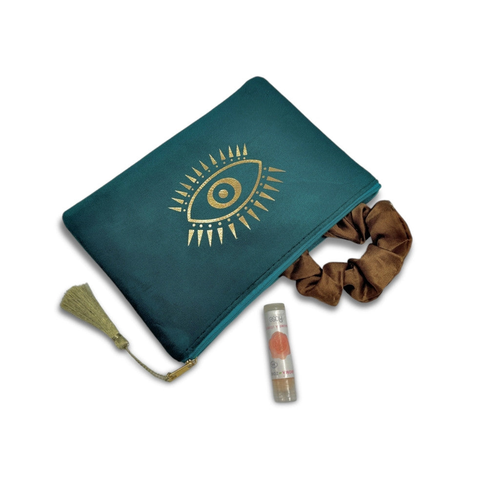 Trousse pochette en velours MATAKI VELOURS Bleu vert canard