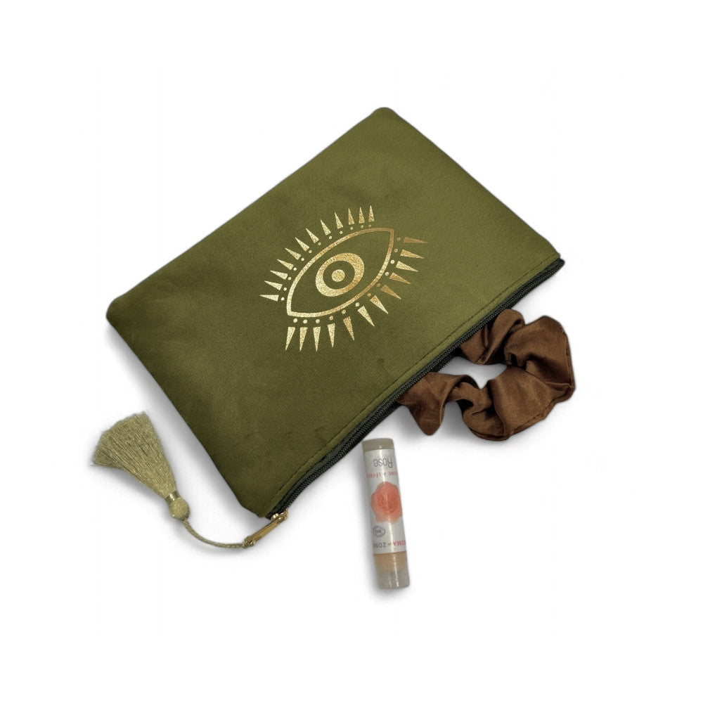 Trousse pochette en velours MATAKI VELOURS Kaki