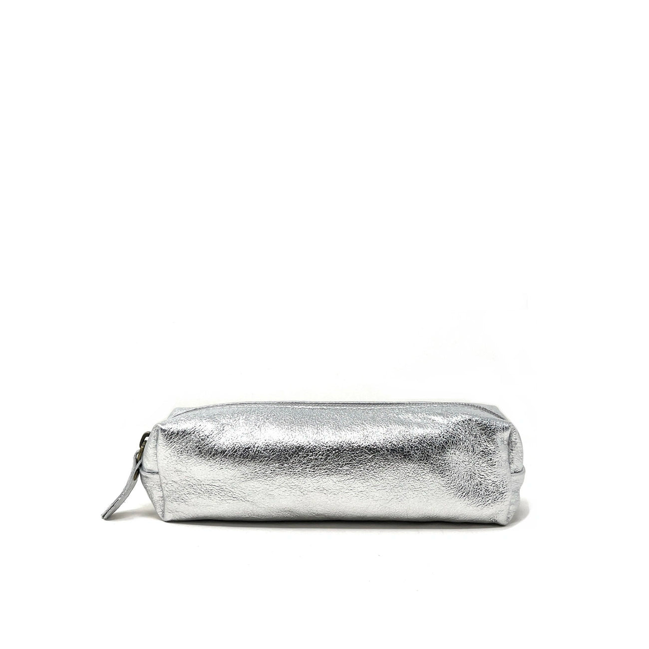 Light Silver TICTOC GLOW iridescent leather pouch