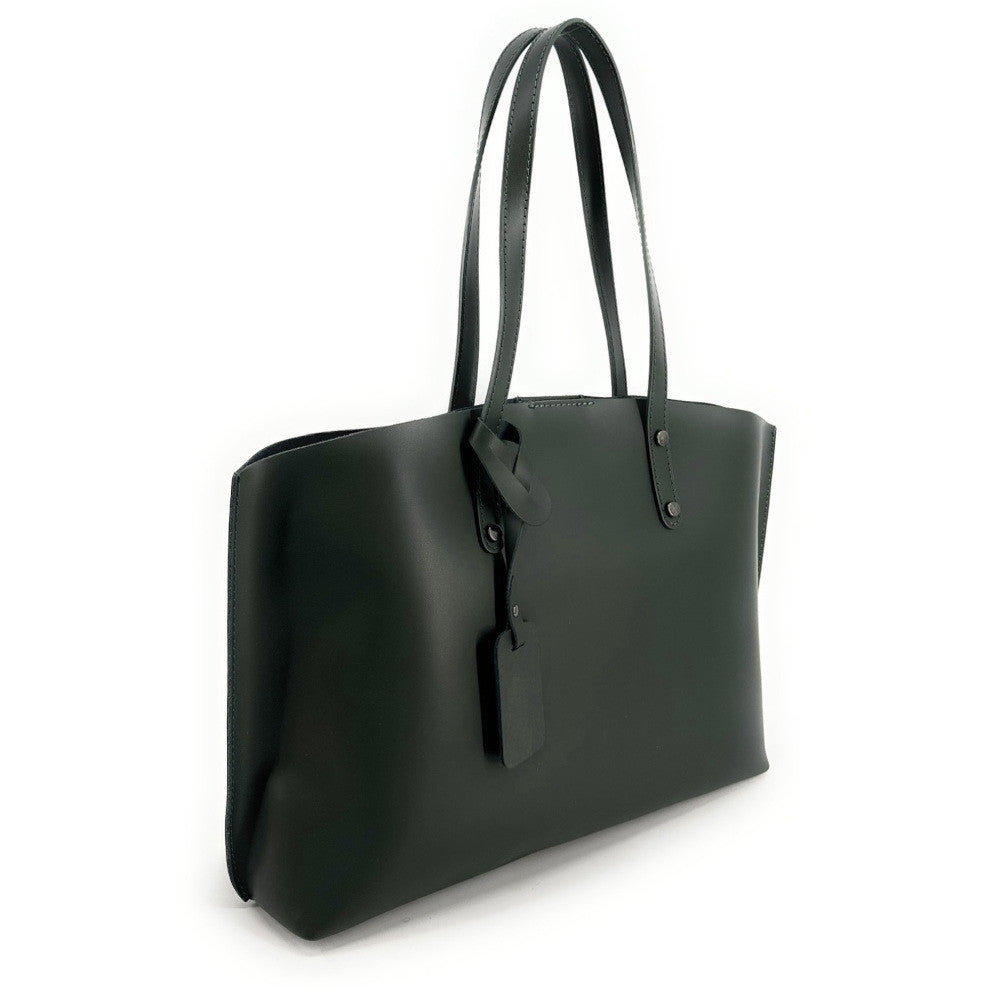 Grand sac cabas en cuir lisse VINCENNES Vert forêt