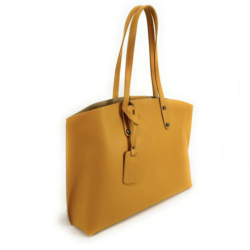 Grand sac cabas en cuir lisse VINCENNES Jaune tournesol