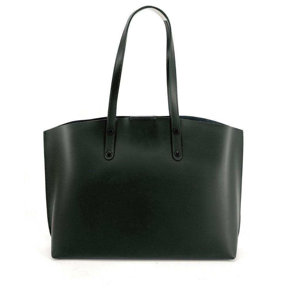 Grand sac cabas en cuir lisse VINCENNES Vert forêt