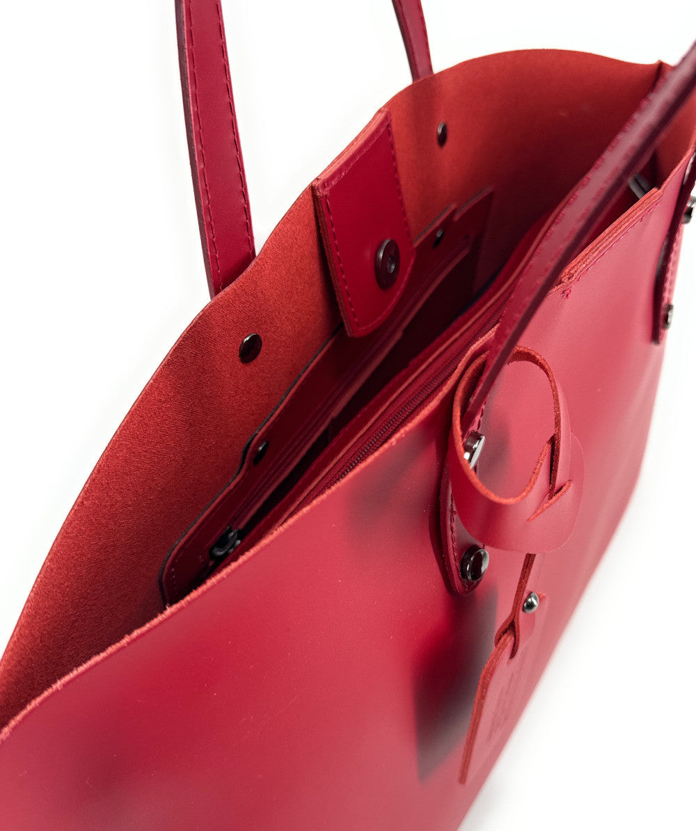 Grand sac cabas en cuir lisse VINCENNES Rouge garance