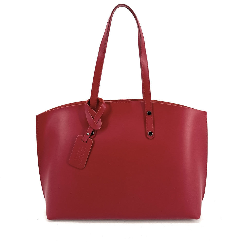 Grand sac cabas en cuir lisse VINCENNES Rouge garance