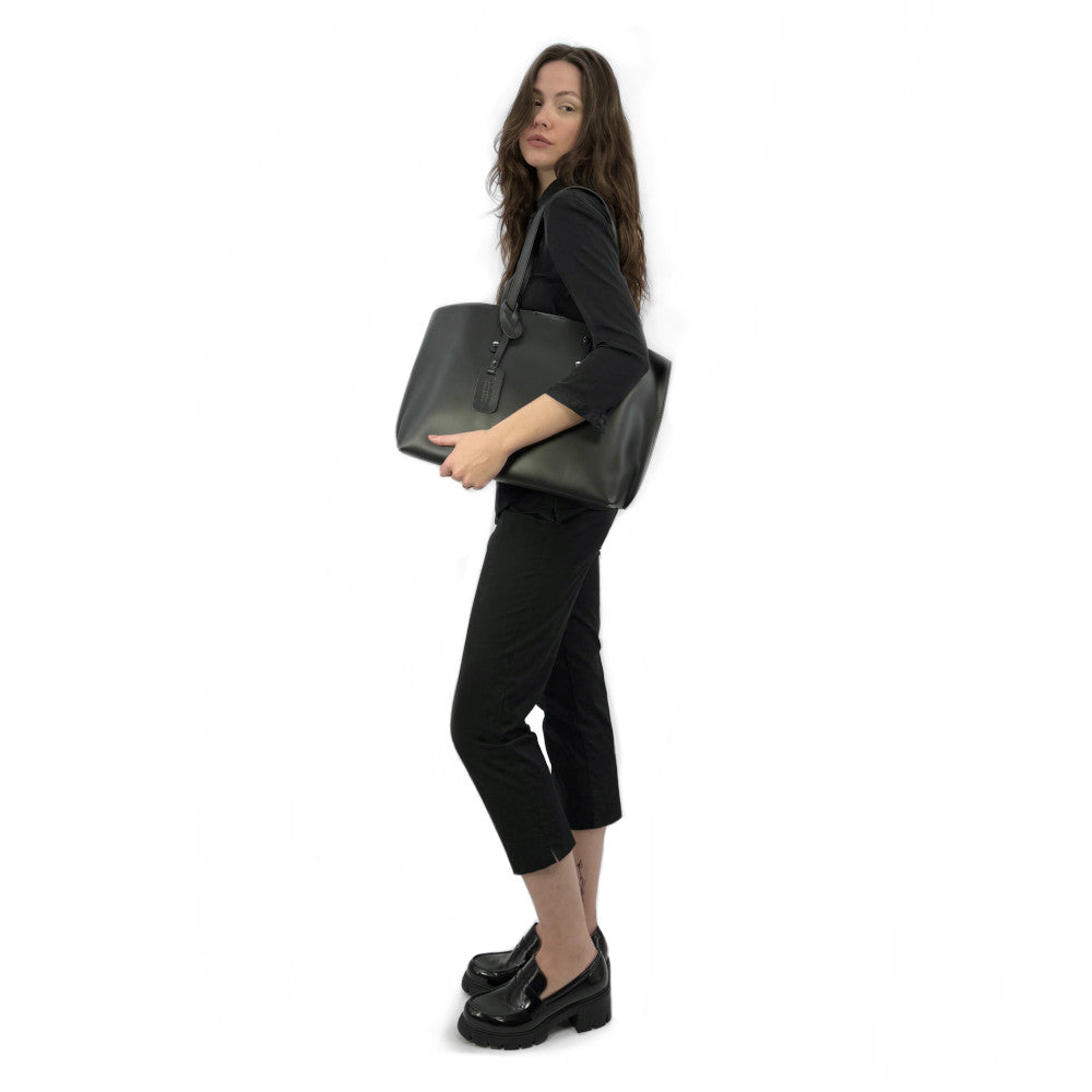 Grand sac cabas en cuir lisse VINCENNES Noir