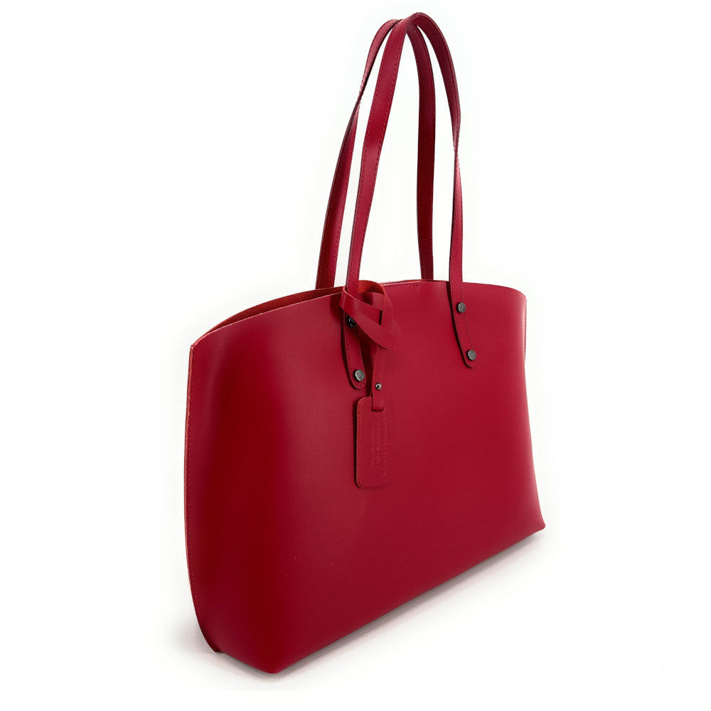 Grand sac cabas en cuir lisse VINCENNES Rouge garance