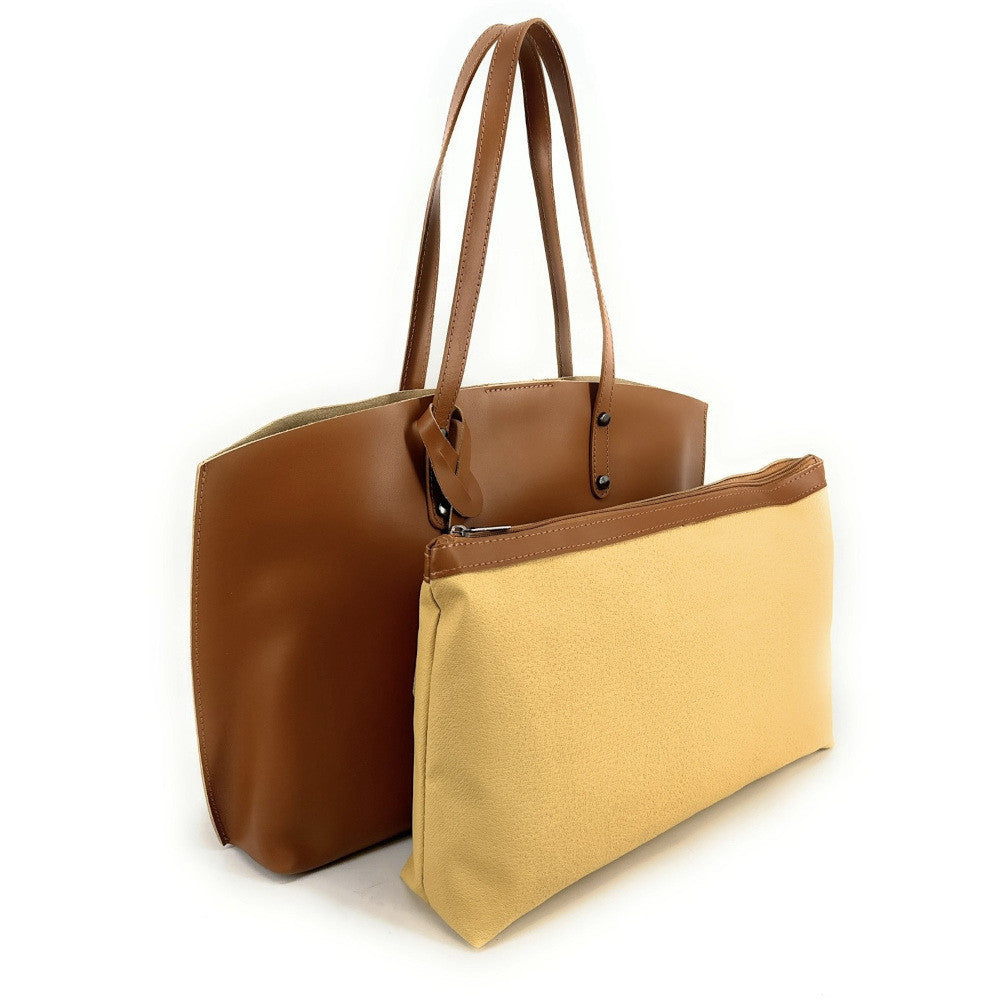 Grand sac cabas en cuir lisse VINCENNES Camel