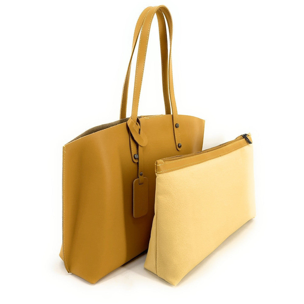 Grand sac cabas en cuir lisse VINCENNES Jaune tournesol