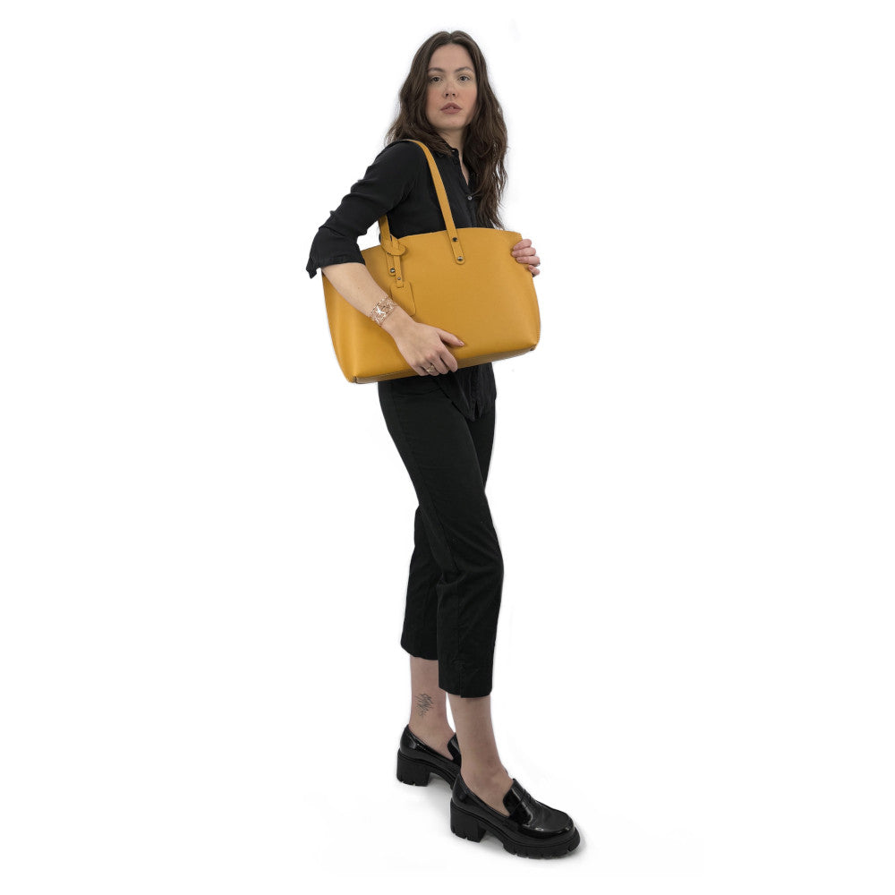 Grand sac cabas en cuir lisse VINCENNES Jaune tournesol