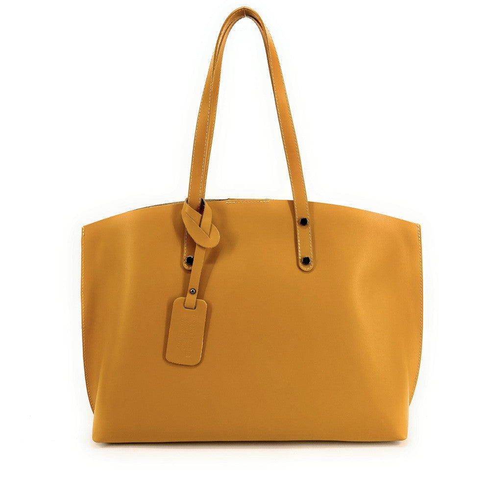 Grand sac cabas en cuir lisse VINCENNES Jaune tournesol