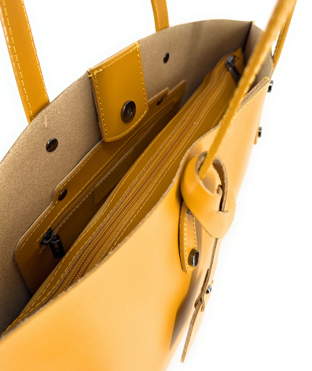 Grand sac cabas en cuir lisse VINCENNES Jaune tournesol