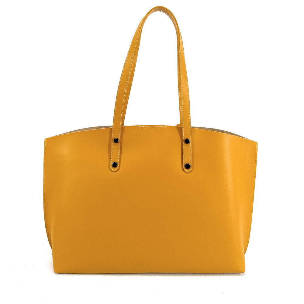 Grand sac cabas en cuir lisse VINCENNES Jaune tournesol
