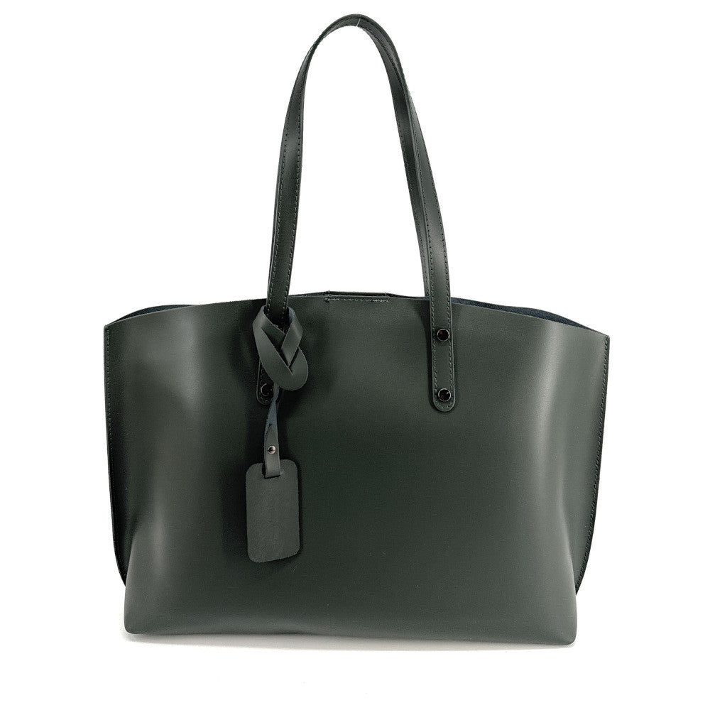 Grand sac cabas en cuir lisse VINCENNES Vert forêt