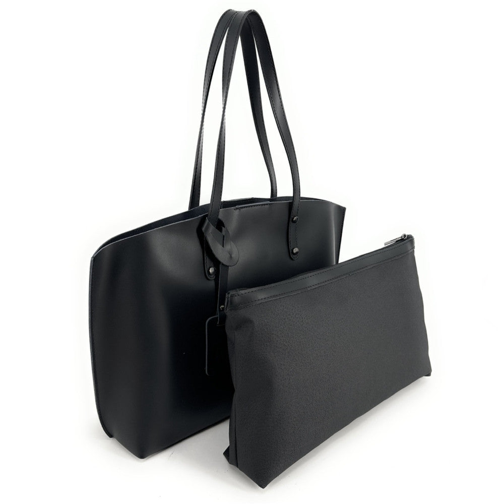 Grand sac cabas en cuir lisse VINCENNES Noir
