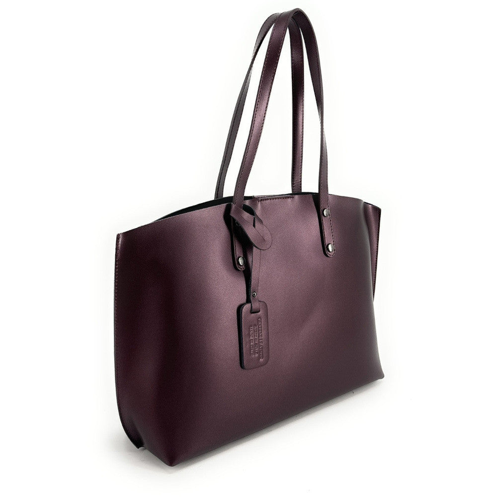 Grand sac cabas en cuir lisse VINCENNES Bordeaux irisé
