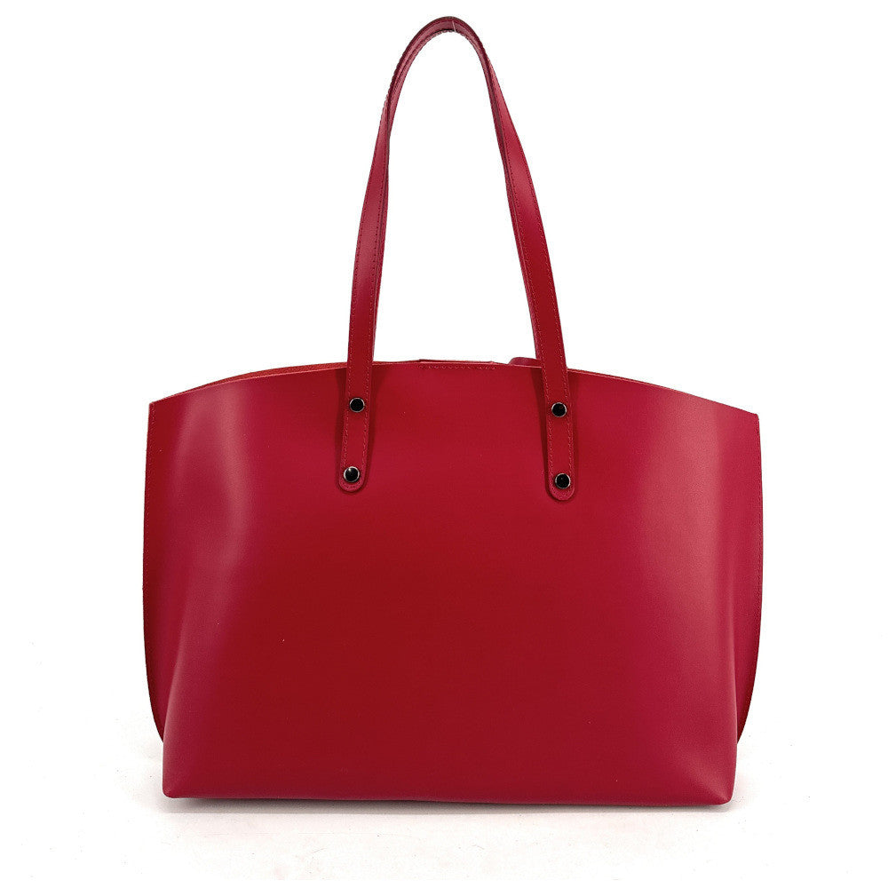 Grand sac cabas en cuir lisse VINCENNES Rouge garance