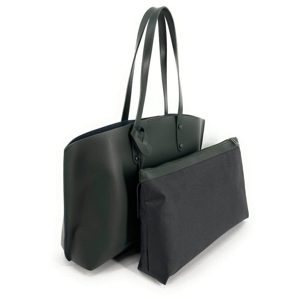 Grand sac cabas en cuir lisse VINCENNES Vert forêt
