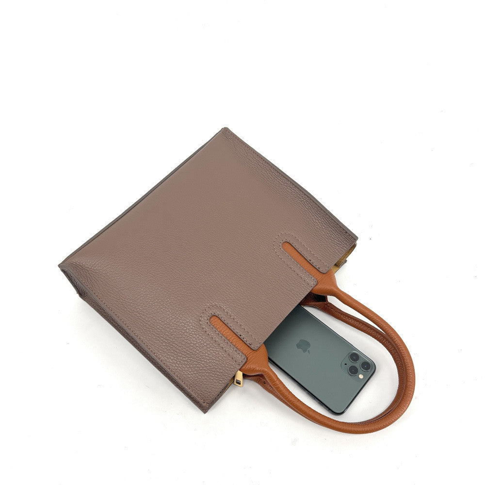Sac cabas en cuir grainé VOLTAIRE Taupe foncé