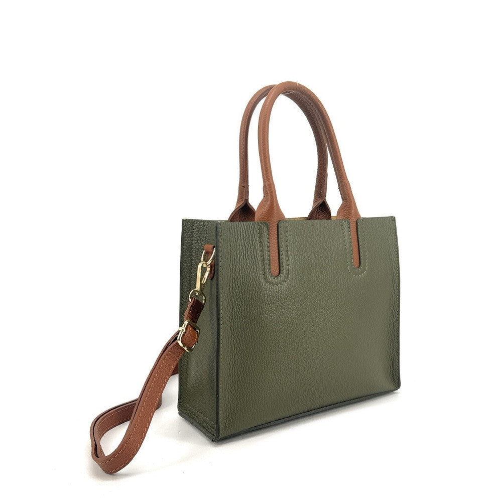 Sac cabas en cuir grainé VOLTAIRE Vert olive