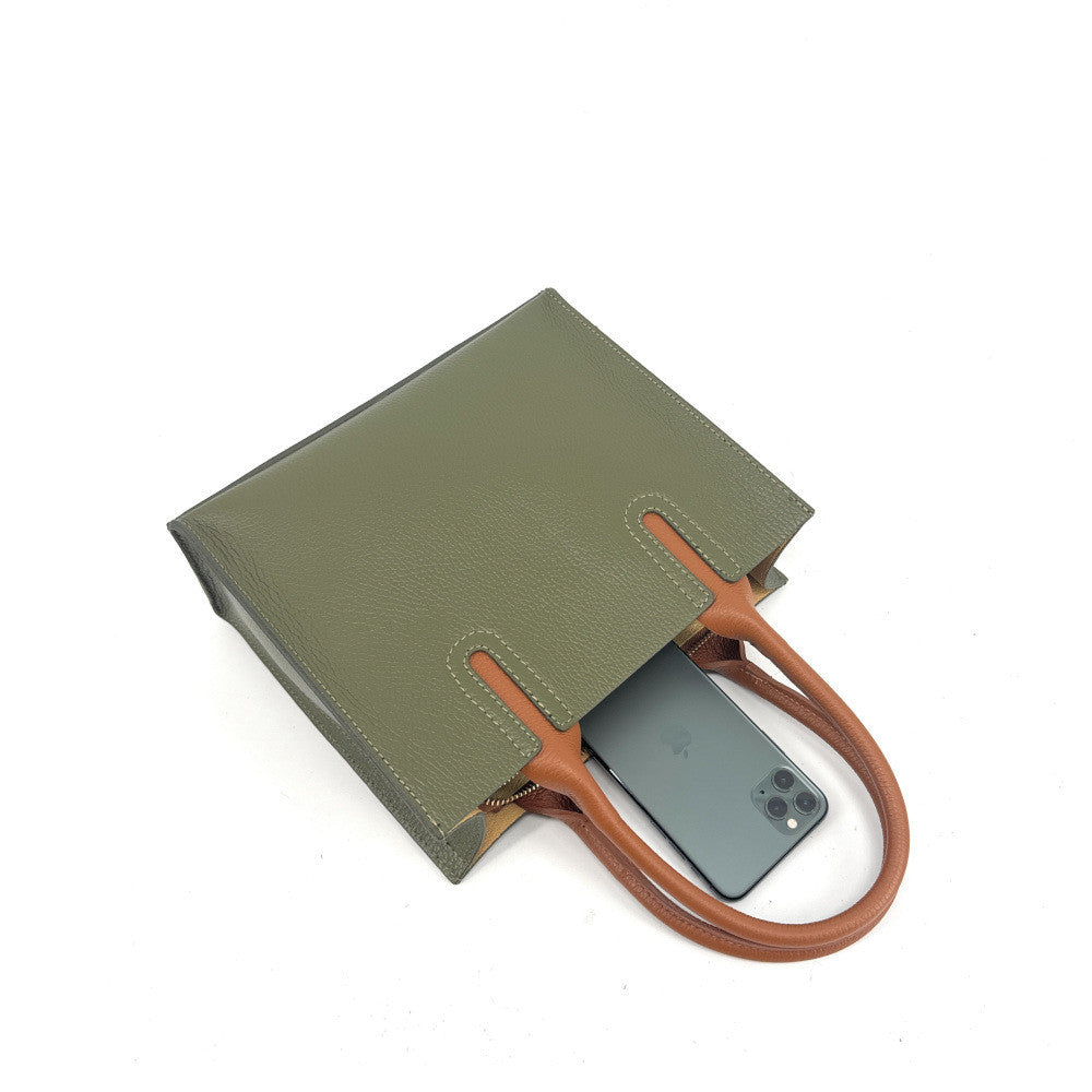 Sac cabas en cuir grainé VOLTAIRE Vert olive