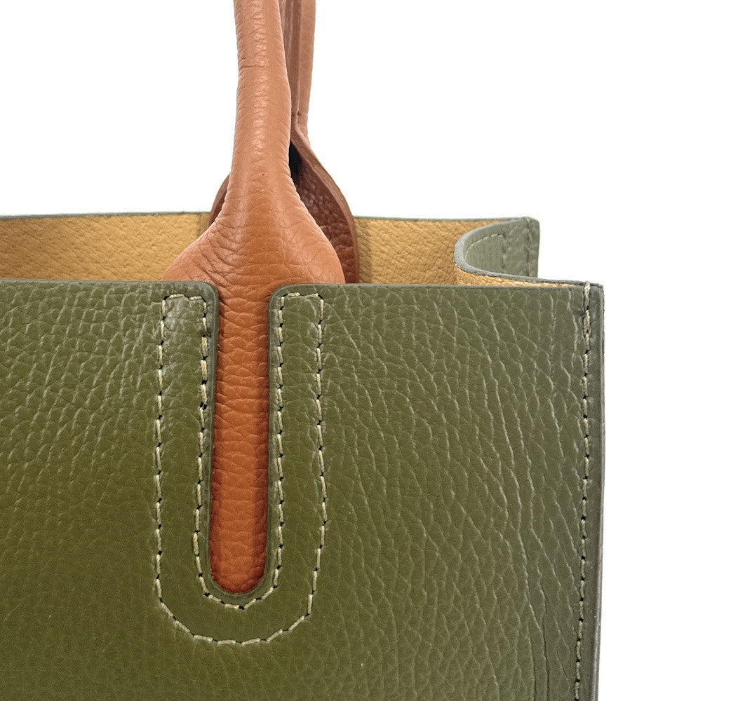Sac cabas en cuir grainé VOLTAIRE Vert olive