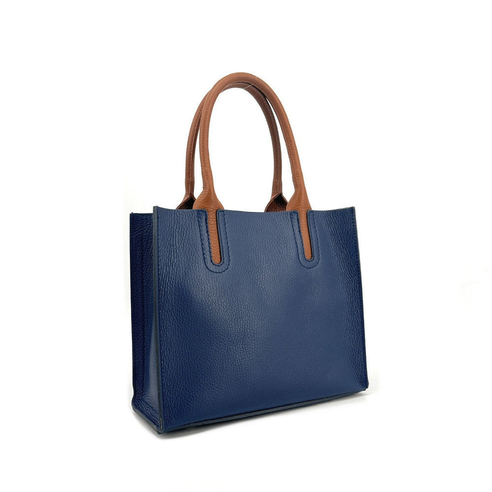 Sac cabas en cuir grainé VOLTAIRE Bleu profond