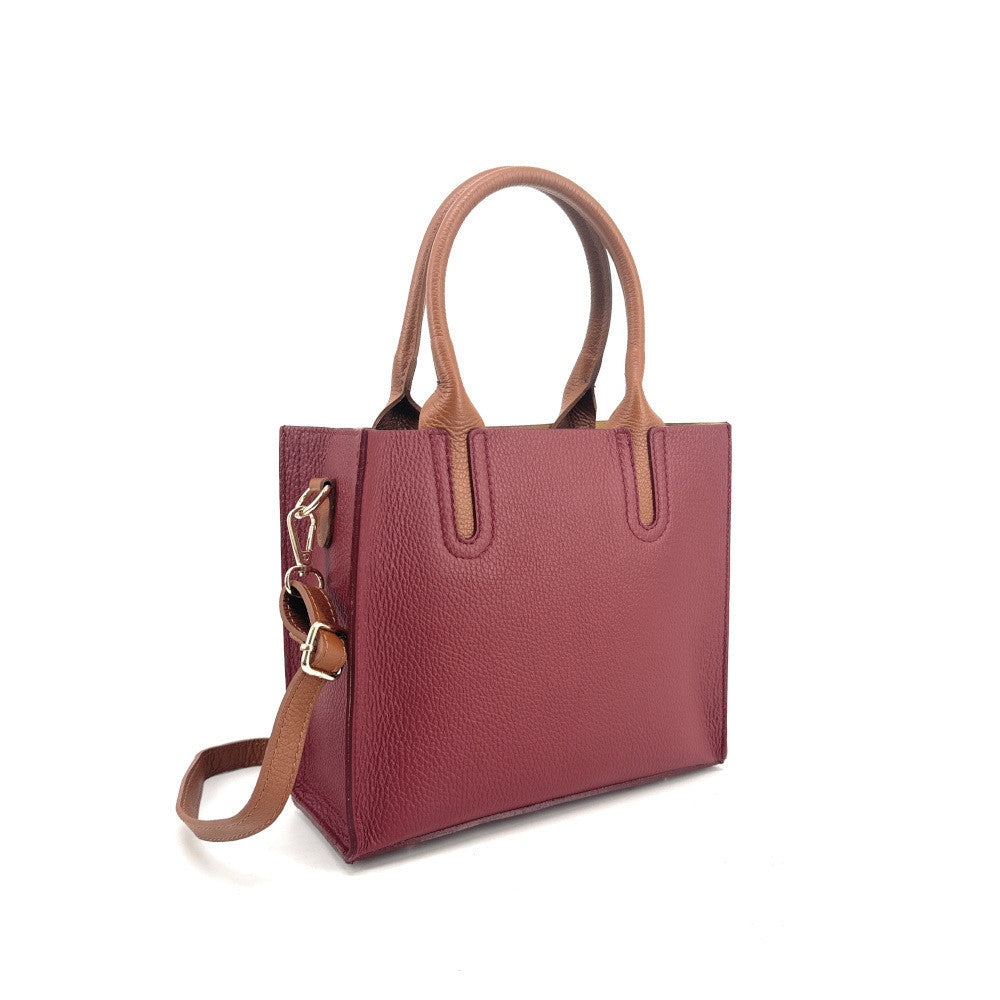 Sac cabas en cuir grainé VOLTAIRE Rouge foncé
