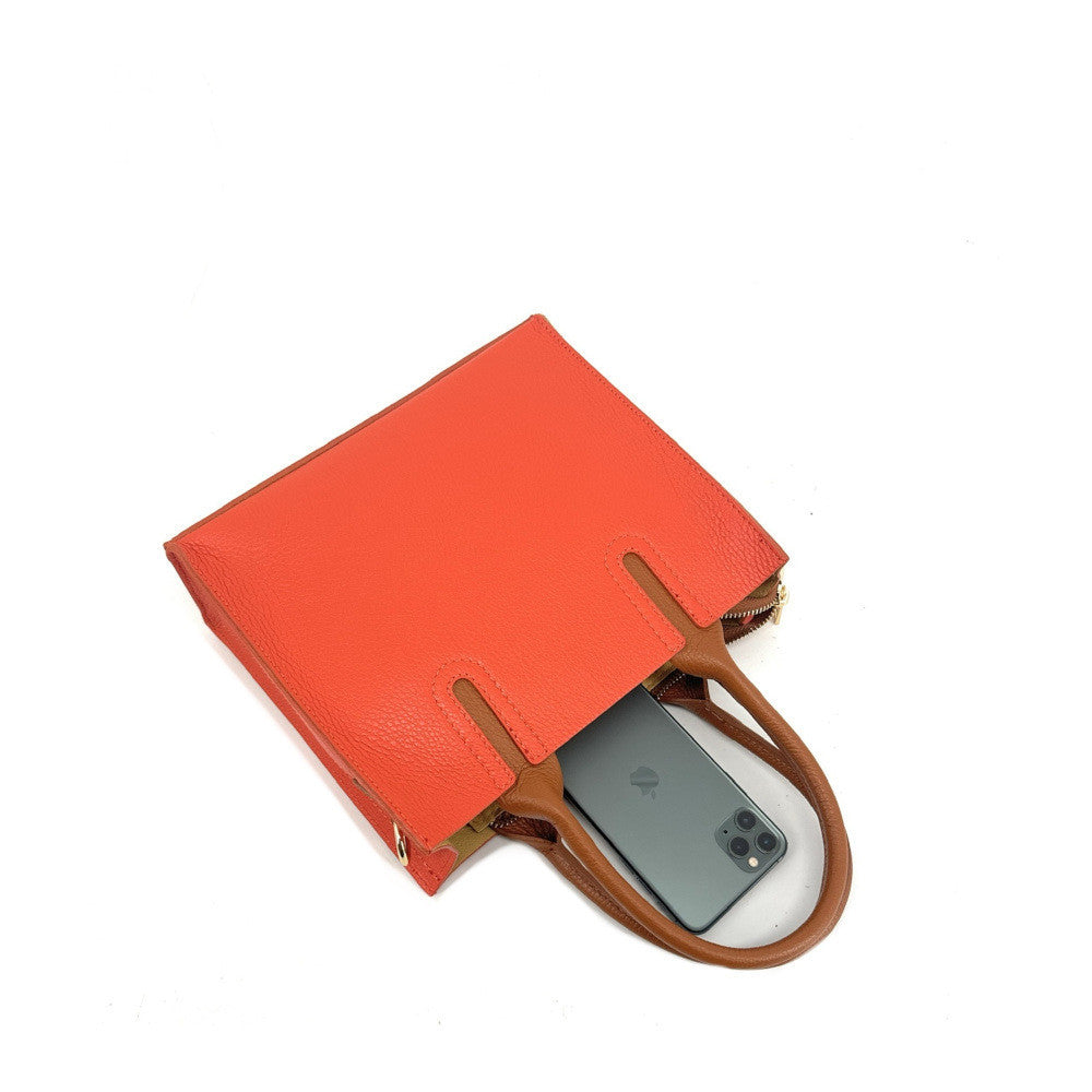 Sac cabas en cuir grainé VOLTAIRE Orange